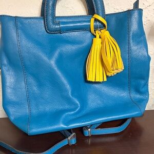 Fossil Blue Tote with Yellow Tassels